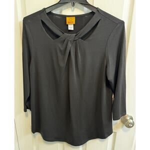 Ruby Rd Large Black Pullover Top Cut Out At Neck 3/4 Sleeves